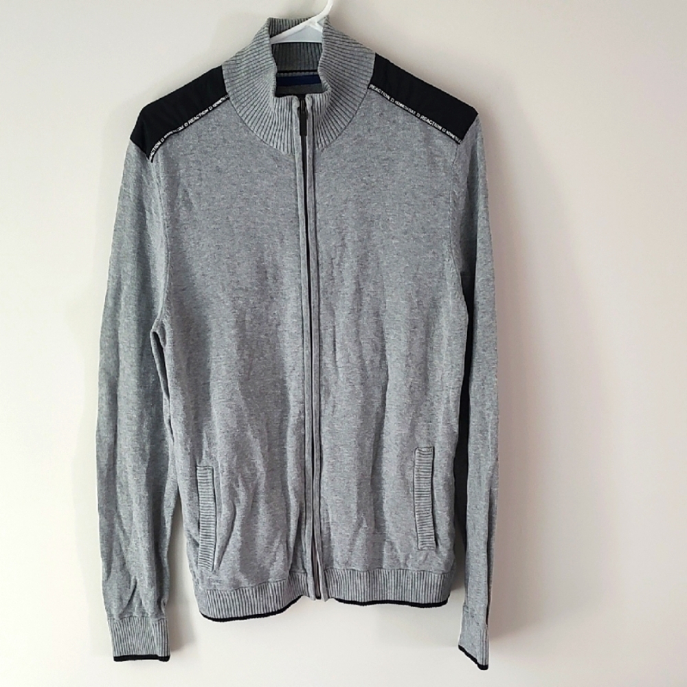 Kenneth Cole Preppy Gray Zip-Up Sweater with Black Details